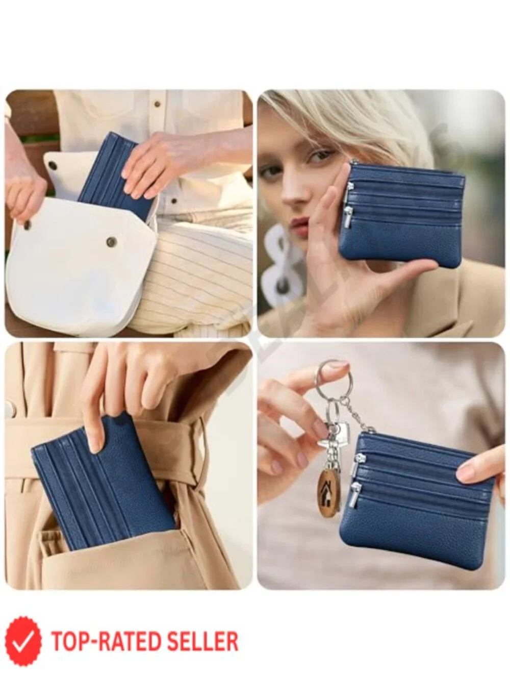 2 Pack Coin Purse Pouch Change Card Holder Wallet with Keychain for Women and